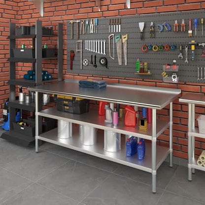 AmGood Stainless Steel Work Table with 1.5" Backsplash and 2 Shelves | Metal Kitchen Food Prep Table | NSF (72" Long x 30" Deep) - size: 72" Long x 30" Deep