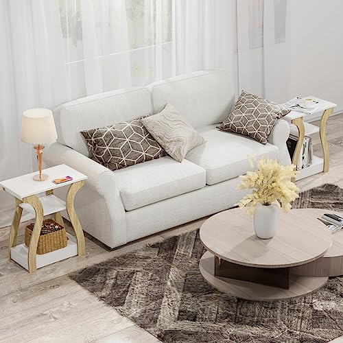 FROMJBEST End Table Set of 2 with Charging Station, Side Table with USB Ports and Outlets, Nightstand, 3 Tier End Table with Storage Shelf for Living Room, Bedroom (White Set of 2) - color: White