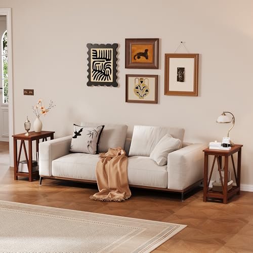 ChooChoo Farmhouse End Table Set of 2, Narrow Side Table | with Shelf ,Slim Bedside Table ,Small Spaces, Rustic Nightstand, Living Room, Bedroom,Walnut - color: Walnut, size: 1 Pack