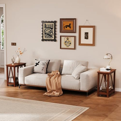 ChooChoo Farmhouse End Table Set of 2, Narrow Side Table | with Shelf ,Slim Bedside Table ,Small Spaces, Rustic Nightstand, Living Room, Bedroom,Walnut - color: Walnut, size: 1 Pack