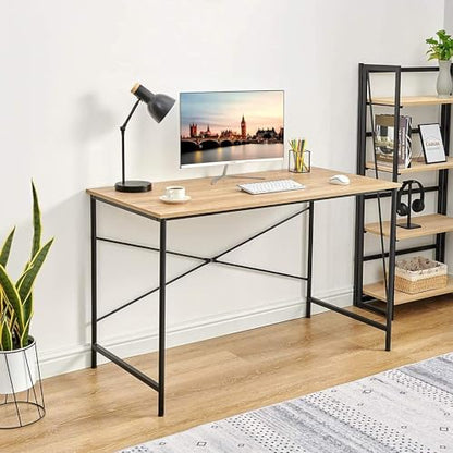 FurnitureR Computer Desk 42.7-Inch Home Office Desk Student Writing Desk with Metal Legs Wood Top Modern Simple Workstation for Small Rooms, 42.7 x 23.6 x 29.7 in, Oak and Black - color: Oak and Black