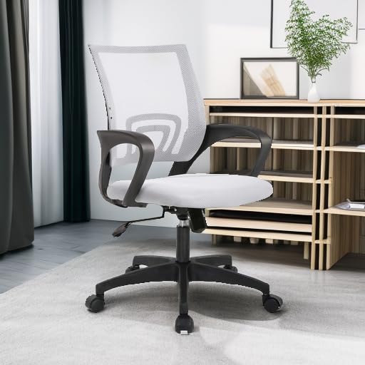 BestOffice Ergonomic Office Chair | Mid-Back Swivel Desk Chair | White | with Lumbar Support, Adjustable Height & Breathable Backrest | Sponge Seat & Rolling Wheels | for Home, Office | Pack of 1 - color: White, style: pack of 1