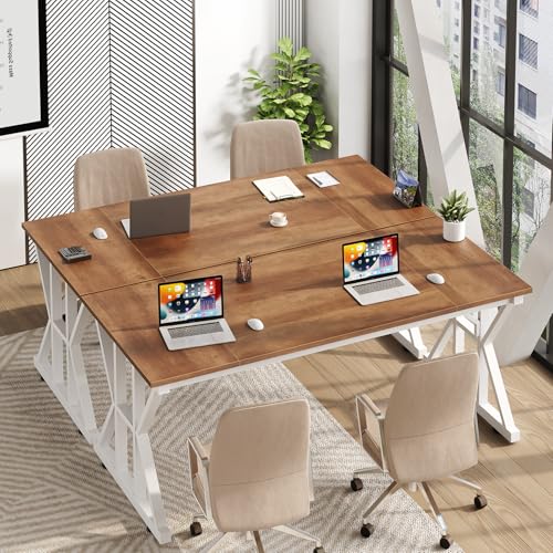 TVU Computer Desk, 55 inch Large Office Desk, Study Writing Table with Thicken Frame, Gaming Desk, Modern Simple Desk for Home Office, Brown - color: Brown, size: 55inch