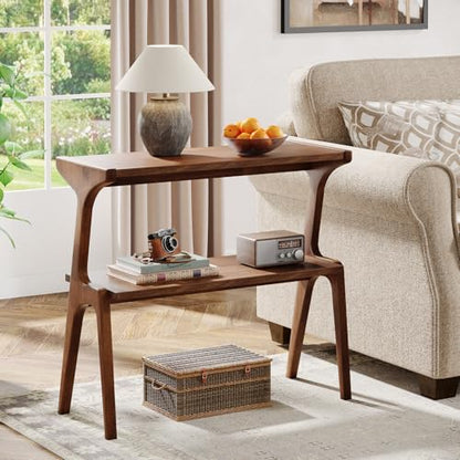 Tribesigns Solid Wood End Table, 2-Tier Farmhouse Side Table with Storage Shelves, Slim Side Table for Couch with Unique Legs, Long Bedside Table for Bedroom, Living Room, Rustic Brown - color: Rustic Brown