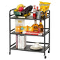 DCLRN 3 Tier Rolling Cart with Lockable Wheels Sturdy Construction,Solid Shelves,Recessed Screw Holes Ideal for Kitchen and Home Storage Size:23.6" Dx11.8 Wx29.5 H(Black) - size: Large