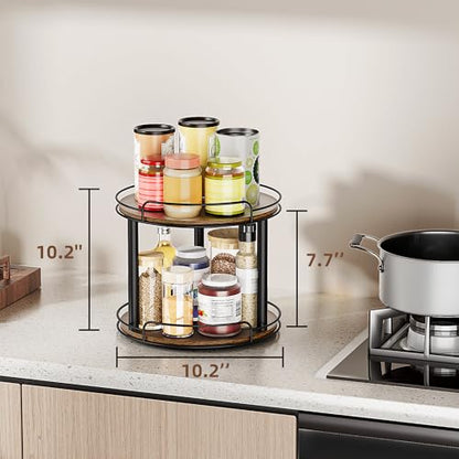 LAMU 10'' Wood Lazy Susan Turntable Organizer for Cabinet, 2 Tier Lazy Susan Spice Rack Organizer for Kitchen, Table Top, Countertop, Pantry, Medicine Organizer - size: 10 inches 2 Tier