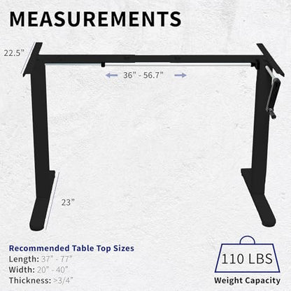 VIVO Compact Hand Crank Stand Up Desk Frame, Black, DESK-M051MB | For 37 to 77 inch Table Tops, Height Adjustable, Ergonomic Standing Desk Legs, Foldable Handle - color: Black