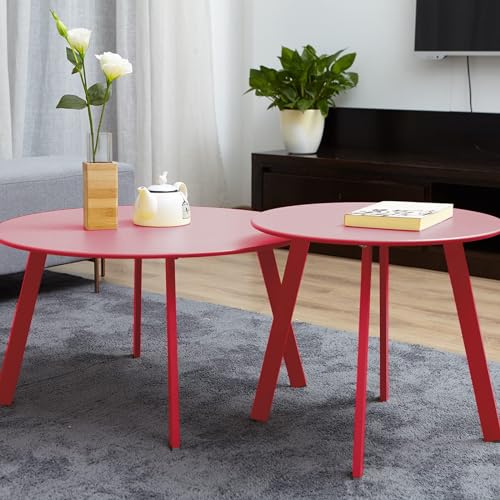 Grand patio Round Steel Patio Coffee Table Weather Resistant Nesting Tables Including One Large Side Table and One Small End Table, (Red, 2PC) - color: Red, style: 2 PC
