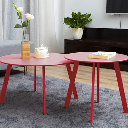 Grand patio Round Steel Patio Coffee Table Weather Resistant Nesting Tables Including One Large Side Table and One Small End Table, (Red, 2PC) - color: Red, style: 2 PC