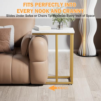 VECELO Universal C-Shaped Side Table, Multi-Functional Snack & TV Tray for Living Room, Bedroom, Gold (2 Set) - color: Gold, size: 2 Set