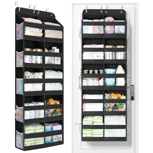 Yecaye 5-Tier Over The Door Organizer Dual-Column, 80lbs Load Over the Door Storage of 10 Compartments, Heavy Duty Door Organizer Hanging for Bedroom Closet Nursery Bathroom Pantry, Black, 2 Pack - color: Black, size: 2 Pack 5 Tier