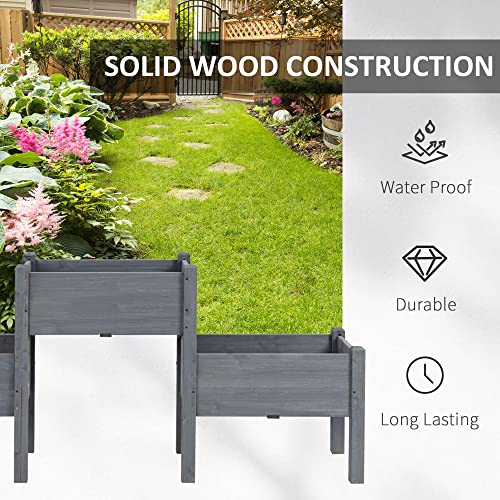 Outsunny Raised Garden Bed with 3 Planter Box, Elevated Wooden Plant Stand with Drainage Holes, for Vegetables, Herb and Flowers, Gray - color: Gray, size: 6.04' x 1.48' x 2.63'