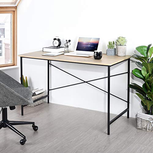 FurnitureR Computer Desk 42.7-Inch Home Office Desk Student Writing Desk with Metal Legs Wood Top Modern Simple Workstation for Small Rooms, 42.7 x 23.6 x 29.7 in, Oak and Black - color: Oak and Black