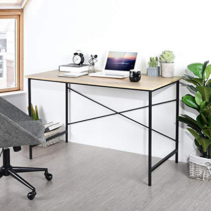 FurnitureR Computer Desk 42.7-Inch Home Office Desk Student Writing Desk with Metal Legs Wood Top Modern Simple Workstation for Small Rooms, 42.7 x 23.6 x 29.7 in, Oak and Black - color: Oak and Black
