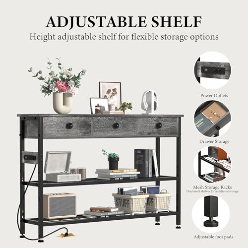 47" Narrow Console/Entryway Table with Storage & 3 Drawers & Outlets, for Sofa & Living Room, Hallway/Foyer/Couch/TV/ Aquarium Stand Table for Entryway with USB Ports, LED Light Strip,Perfect for Home - size: 47"