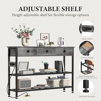 47" Narrow Console/Entryway Table with Storage & 3 Drawers & Outlets, for Sofa & Living Room, Hallway/Foyer/Couch/TV/ Aquarium Stand Table for Entryway with USB Ports, LED Light Strip,Perfect for Home - size: 47"