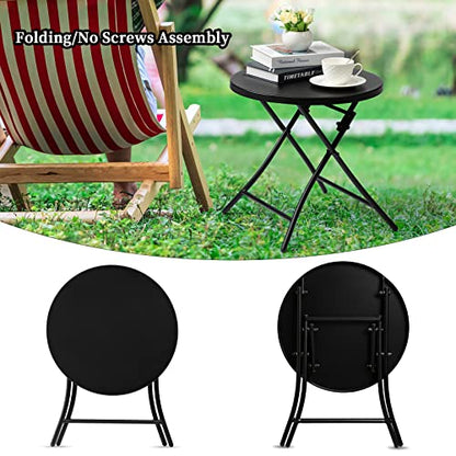 Outdoor Side Table, Folding Round Metal End Table, Weather Resistant Small Patio Accent Table for Porch Yard Balcony Deck (All Black) - color: All Black