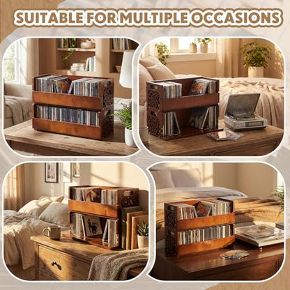 CroBlissful 2 Set Wooden Cd Holder, Stackable Cd Storage Rack with Handles, Magnetic Front-opening Design, Compact Media Organizer for Home Office & Living Room, Each Set Holds up to 36 Cases (Brown)