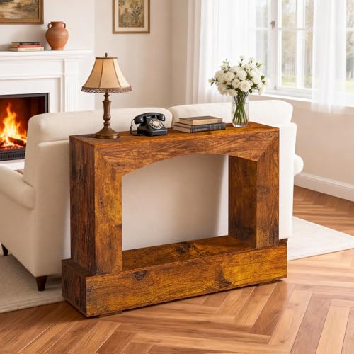 Sonharlar 46 Inch Entryway Table U-Shaped, Wooden Console Table with Socket Farmhouse Sofa Table for Entrance, Hallway, Living Room,Behind Couch(Rustic Brown) - color: Rustic Brown, size: 46IN UH