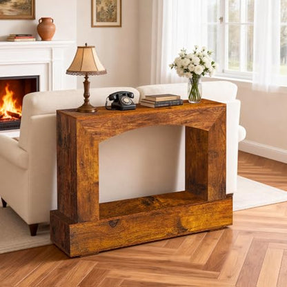 Sonharlar 46 Inch Entryway Table U-Shaped, Wooden Console Table with Socket Farmhouse Sofa Table for Entrance, Hallway, Living Room,Behind Couch(Rustic Brown) - color: Rustic Brown, size: 46IN UH