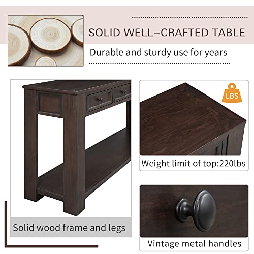 LKTART Solid Wood Console Table for Entryway,63" Sofa Table with 4 Drawers | Console Table with Storage Drawers,Farmhouse Sofa Table,Entryway Table for Hallway Foyer,Living Room,Easy Assembled,Espresso - color: Distressed Black