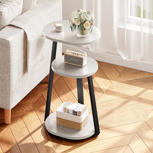 Kalrin Side Table, Small End Table with Metal Frame, 3-Tier Bedside Tables, Round Side Tables for Living Room Bedroom Couch Bathroom, Oval, White Maple - color: White Maple
