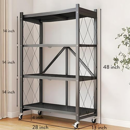 Kitchen Garage Metal Shelves, Storage Shelves Organizer, Foldable Metal Shelving, Closet Shelving Unit, 28" W x 14" D x 50" H Bakers Rack Microwave Stand, Plant Stand with Wheels (4-Tier Shelf) - color: 4-tier Shelf
