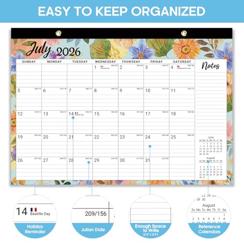 Desk Calendar 2026-2027, 18-Month Calendar Runs from July 2026 to December 2027, Large 17" x 12" Monthly Desktop & Wall Calendar for Home & Office - Botanic Whimsy - color: b-Botanic Whimsy, size: Jul 2026 – Dec 2027