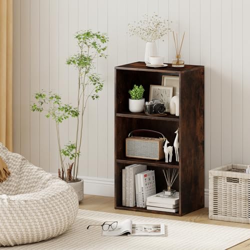 Giantex 3 Tier Bookcases Set of 2, 31.5" Bookshelf Cube Storage Organizer, Open Storage Cabinet Multi-Functional Home Office Bedroom Furniture Display Bookcases, Rustic Brown - color: Rustic Brown