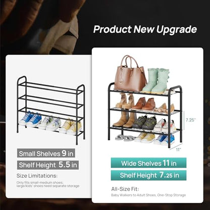 viewcare Shoe Rack for Closet, 3-Tier Small Shoe Rack for Entryway & Garage, Sturdy Metal Construction, Shoe Organizer Holds 6-9 Pairs - size: 3-Tier(M)