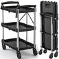DWVO 3-Tier Foldable Service Cart with Swivel Wheels & Brake, 240LBS | Folding Utility Cart Heavy Duty Collapsible Rolling Cart, 240LBS Portable Utility Cart for Kitchen, Warehouse, Garage - size: 240 LBS