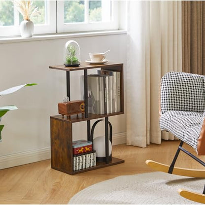Aibiju Side Table, S Narrow Side Table, Mid-Century Modern Nightstand with Open Storage Shelf, Sofa Table for Small Space, End Table Rustic Brown YD-ST003H - color: Rustic Brown