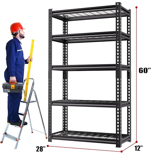 5 Tire Storage Shelving Heavy Duty Garage Shelves 2000LBS Load Bearing, Full Metal Shelving Units, Durable Construction, Adjustable Shelves, Easy Assembly, 28''W x 12''D x 60''H (60*28*12) - size: 5T 28" W x 12" D x 60''H
