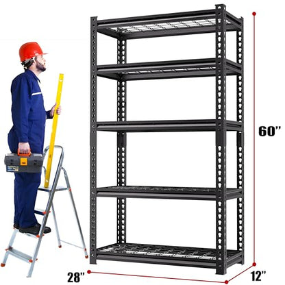 5 Tire Storage Shelving Heavy Duty Garage Shelves 2000LBS Load Bearing, Full Metal Shelving Units, Durable Construction, Adjustable Shelves, Easy Assembly, 28''W x 12''D x 60''H (60*28*12) - size: 5T 28" W x 12" D x 60''H