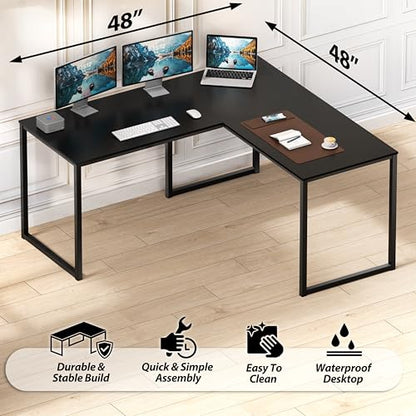 SHW Mission 48 x 48 Inches L-Shape Home Office Computer Desk, Black - color: Black, size: 48-Inch L-Shaped