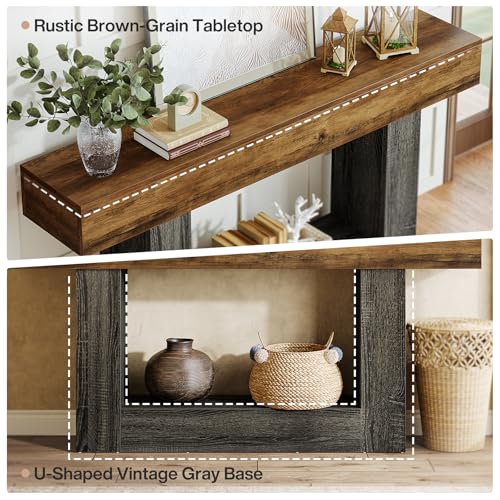 Tribesigns 63-Inch Long Console Table, 2-Tier Entryway Table Sofa Table with Storage, Farmhouse Wood Behind Couch Tables for Living Room, Hallway, Rustic Brown & Gray - color: Rustic Brown & Gray