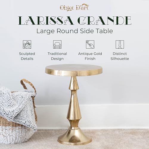 OBJET D'ART Larissa Medium Round Metal Side Table, 21.5" H | Vintage Metal Accent, Accent Table, Pedestal, Cocktail, Drink Table, Living Room, Small Spaces, Larissa, Easy to Display - style: Larissa Grande