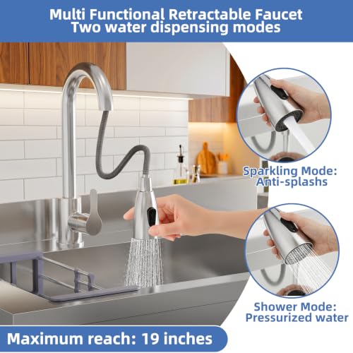 Stainless Steel Utility Sink, 38.4" Single Bowl Freestanding Laundry Sink with 360° Hot & Cold Water Faucet, Hoses & Drain Kit, Outdoor/Indoor Commercial Sink for Kitchens, Garage, Laundry Room - size: 38.4" x 22.6" x 35"