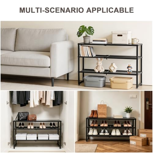 Expandable Shoe Rack,3 Tier Adjustable Metal Shoe Shelf for Closet, Sturdy Free Standing Shoe Storage for Door Entrance, Bedroom, Small Spaces, Black - size: 3-Tier