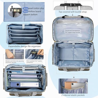 LIWSHWZ Rolling Teacher Tote Bag,Wheeled Teacher Bag with Detachable Dolly & File Teacher Tote - color: Grey