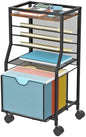 BOHDK Rolling File Cart, 6-Tier Desk File Organizer on Lockable Wheels, Brown Wood Planks & Mesh Sliding Hanging Folder Drawer, Organization Cart for Office Home School - color: Brown