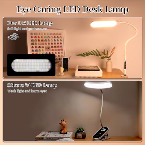 BQAN LED Desk Lamp with Clamp 15W Eye-Caring Clip on Light for Home White | 5 Modes & 9 Brightness | Adjustable Gooseneck | Touch Dimmer | Clamp Desk Design | For Reading, Study, Nail Art, Work - color: White