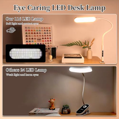 BQAN LED Desk Lamp with Clamp 15W Eye-Caring Clip on Light for Home White | 5 Modes & 9 Brightness | Adjustable Gooseneck | Touch Dimmer | Clamp Desk Design | For Reading, Study, Nail Art, Work - color: White