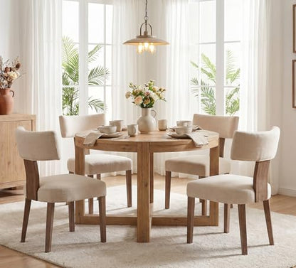 RIVOVA Mid Century Modern Dining Chairs Set of 4 Upholstered Linen Fabric Dining Chairs Curved Backrest Farmhouse Dining Room Chairs Kitchen Chairs with Wood Legs, Beige - color: Beige Curved