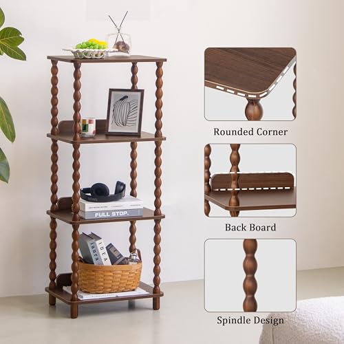 Fultyle Small Book Shelf, 4-Tier Wood Bookshelf with Storage, Short Bookcase Display Shelves for Small Spaces, Bedroom, Living Room and Office with Solid Wood Legs (Walnut Brown) - color: Walnut Brown