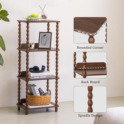Fultyle Small Book Shelf, 4-Tier Wood Bookshelf with Storage, Short Bookcase Display Shelves for Small Spaces, Bedroom, Living Room and Office with Solid Wood Legs (Walnut Brown) - color: Walnut Brown