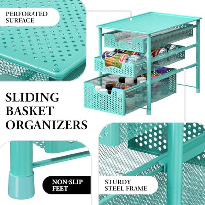 Simple Houseware Stackable 3 Tier Sliding Basket Organizer Drawer, Turquoise - color: Turquoise, size: 3-Tier
