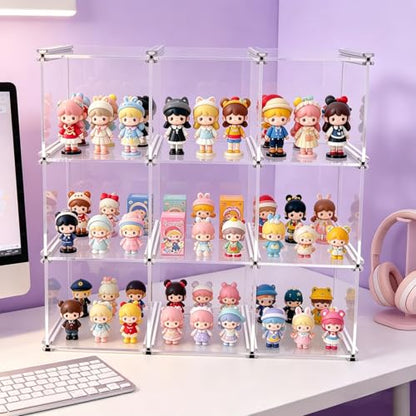 Open-Front Acrylic Desktop Display Case with Sturdy Aluminum Frame, Easy-Access Modular Clear Showcase with Removable Dividers, Transparent Organizer Rack for Perfume, Blind Boxes & Figures (9-Cube) - size: 9-Cube