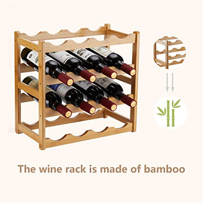 Bamboo Wine Rack, Sturdy and Durable Countertop Wine Storage Cabinet Shelf for Pantry - 4 Tiers 16 Bottle Wine Rack - color: 4 Tier Natural
