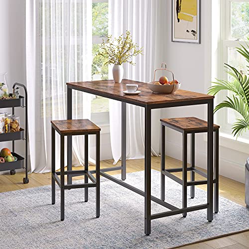 HOOBRO Bar Table and Chairs Set, 47.2” Rectangular Pub Table with 2 Stools for Small Space, 3-Piece Breakfast stools Set, Sturdy Metal Frame, Easy to Assemble, Rustic Brown BF52BT01 - color: Rustic Brown + Black